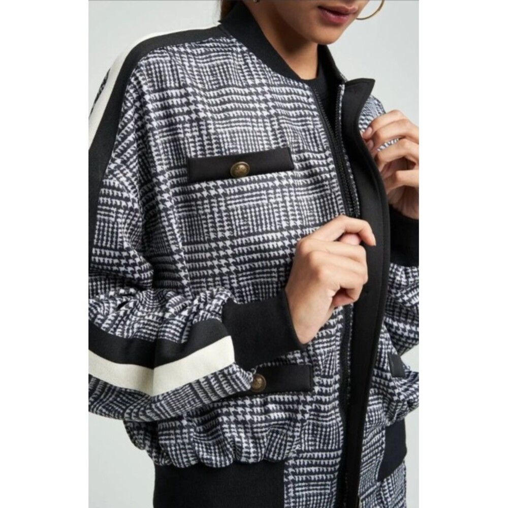 Pam & Gela Black and White Houndstooth Plaid Track Jacket new Large